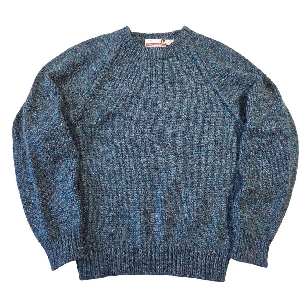 Vintage Classic Directions Women Sweater M Blue Wool Blend‎ Raglan Boho Retro